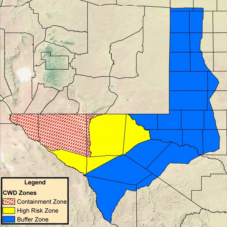 CWD Containment Zone Map for Texas
