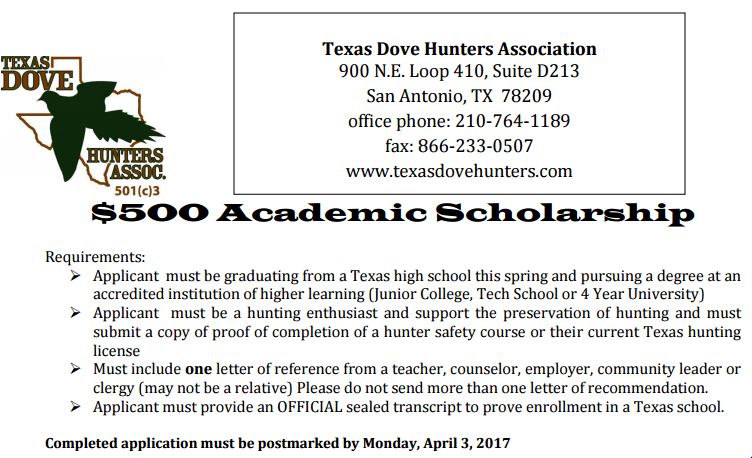 Texas Dove Hunters Scholarship