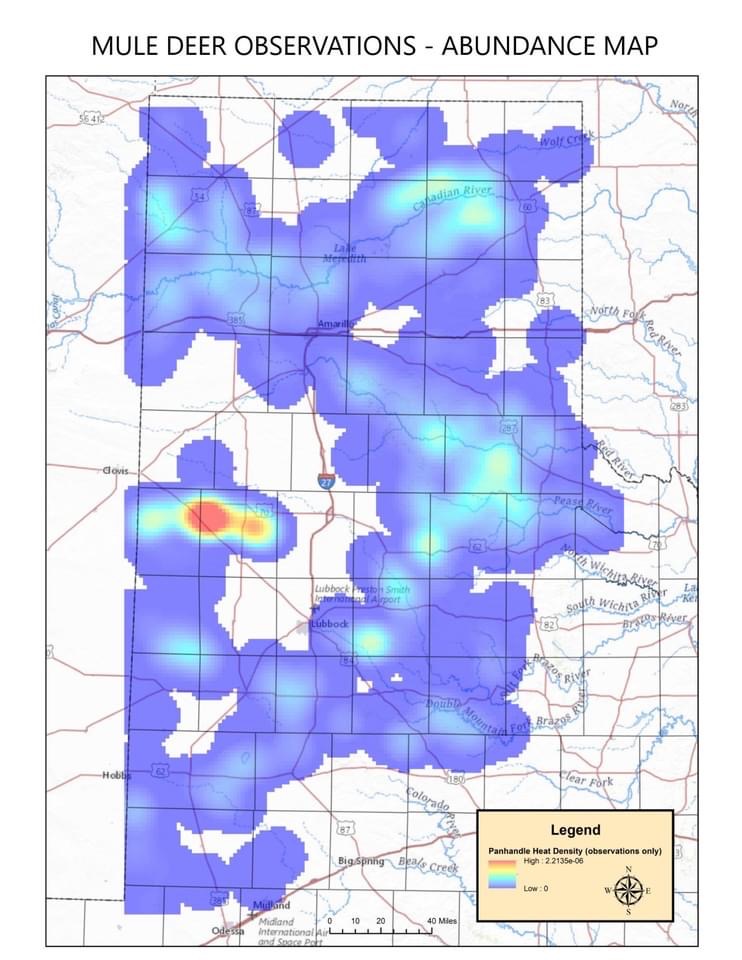 Estimated Mule Deer Density in Texas based on Aerial Surveys